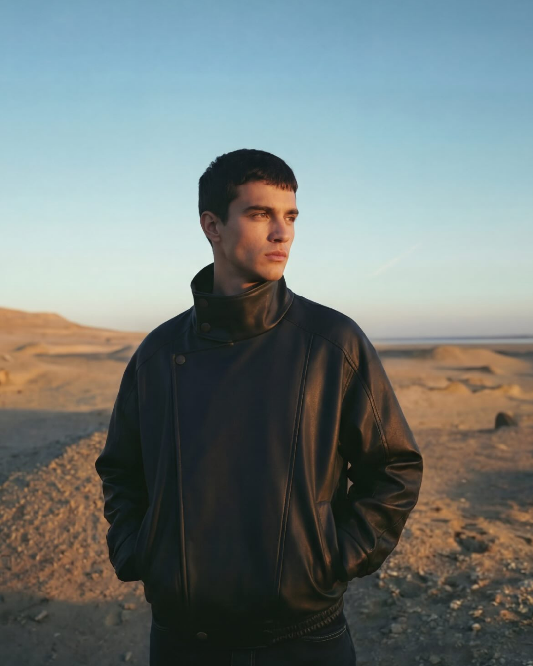 Funnel Neck Leather Jacket