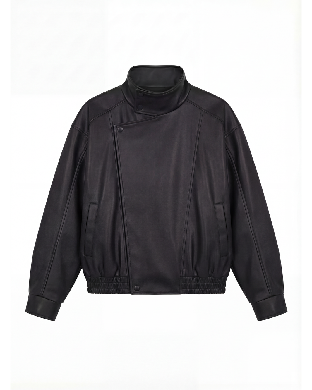 Funnel Neck Leather Jacket