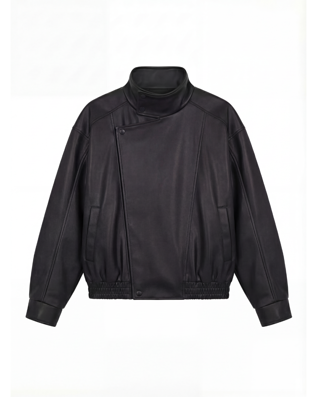 Funnel Neck Leather Jacket