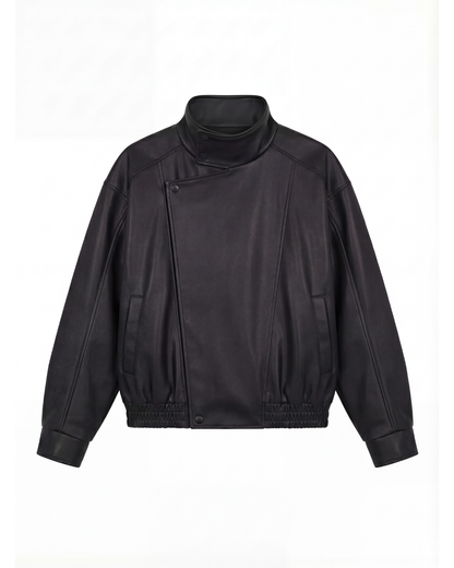 Funnel Neck Leather Jacket