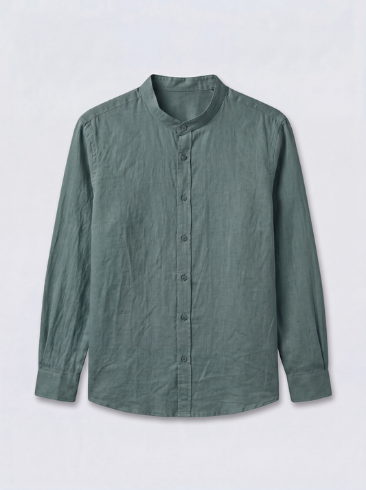 no-collar-linen-shirt.olive.0